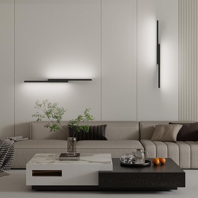 Aipsun 23.6inch Black Battery Operated Wall Sconce Set of 2, Rechargeable Wall Sconce Lighting Dimmable Wireless Wall Lights for Living Room,Bedroom