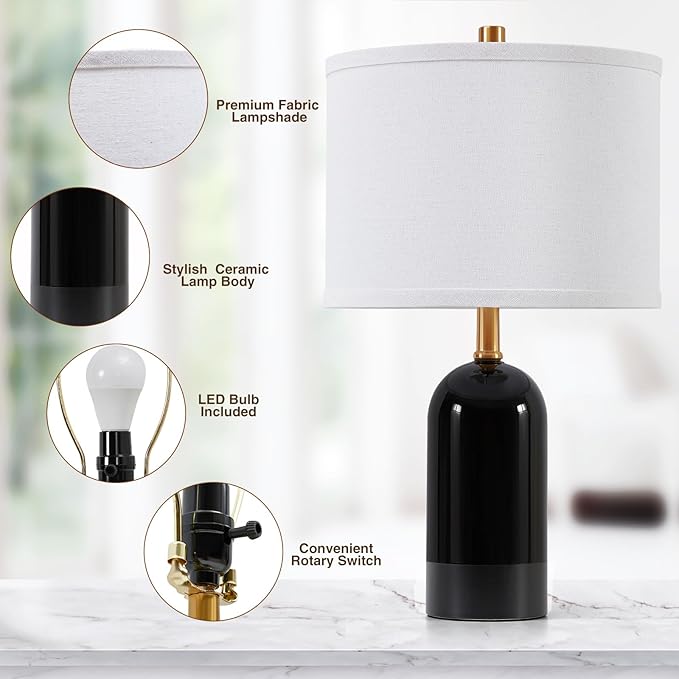 GyroVu Modern Ceramic Table lamp Set of 2, 3 Color Temperature Bedside lamp 21.5" Tall Nightstand Lamp End Table Lamps for Living Room Bedroom (Bulbs Included)