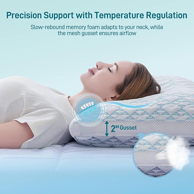 Shredded Memory Foam Cooling Soft Bamboo Viscose Pillows King Set of 2, Adjustable Hypoallergenic Hotel Quality Bed Pillows for Side, Stomach and Back Sleeper, Oeko-TEX Certified