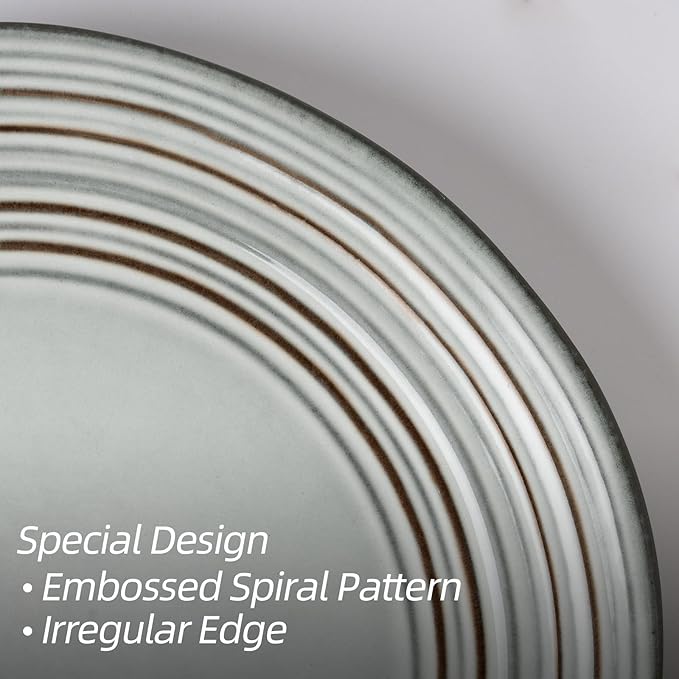 Famiware Plates and Bowls Sets 18-Piece Stoneware Dinnerware Sets, Dishes Set for 6, Hand-made Reactive Glaze Dish Set, Twilight Series, Ashy Blue