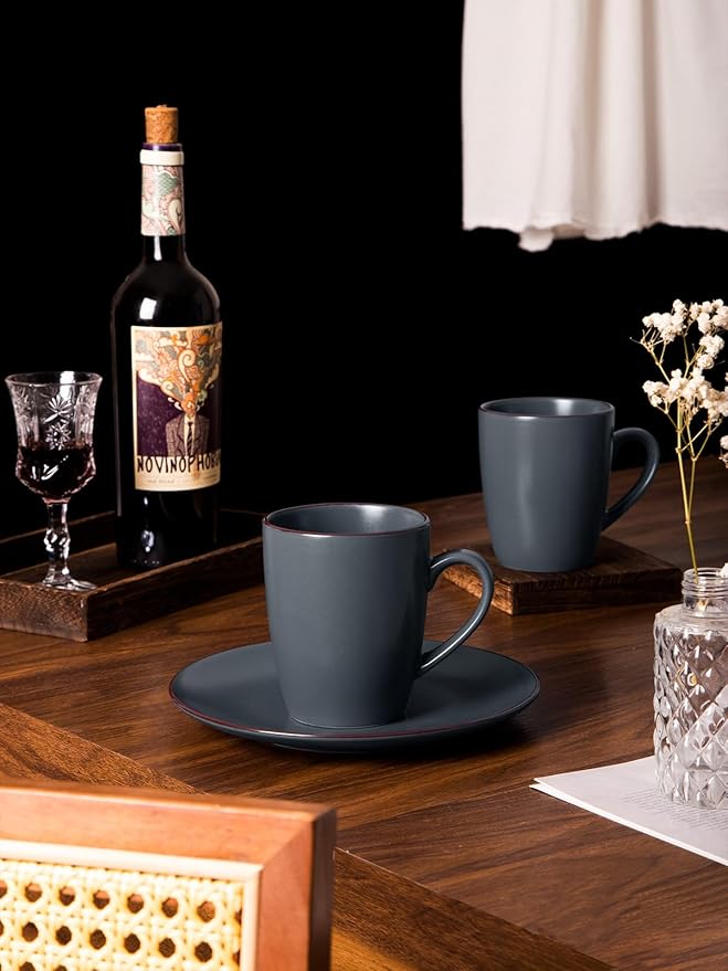 famiware Venus Coffee Mugs for 4, 12 oz Mug Set, Dringking Cup with Handle for Coffee, Tea, Cocoa, Milk, Charcoal