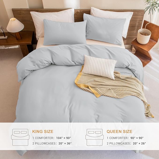 Sanracie King Comforter Set, Cotton Linen Feel Textured Comforter Set Cornflower Blue, Simple King Bedding Set 3pcs(1 Aesthetic Solid Comforter + 2 Pillowcases) Soft Lightweight