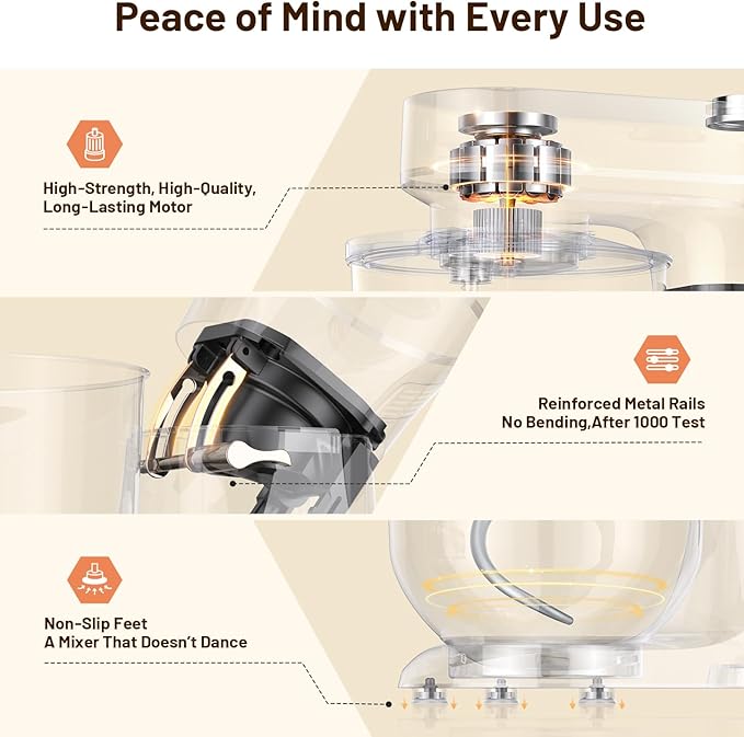 Stand Mixer 6QT Kitchen Mixer with LED Touchscreen, 11-Speed Tilt-Head Mixer with Timer, 4 Preset Menus, Stainless Steel Bowl, Dough Hook, Whisk, Beater