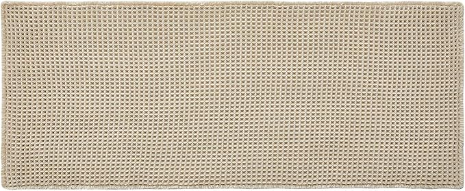 Pale Beige Bathroom Rug, Waffle Bath Mat Non Slip Washable Super Absorbent Quick Dry Boho Farmhouse Bathroom Decor, 48''x24'' Pale Beige