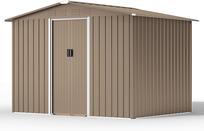 Kullavik 8FT x 6FT Outdoor Storage Shed,Waterproof Metal Tool Shed with Lockable Sliding Door and Air Vents,Metal Storage Shed for Garden,Patio