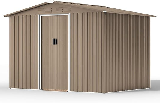 Kullavik 8FT x 6FT Outdoor Storage Shed,Waterproof Metal Tool Shed with Lockable Sliding Door and Air Vents,Metal Storage Shed for Garden,Patio