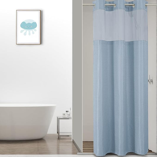 Colorful Star Small Stall Waffle Weave Shower Curtains, 256GSM Heavy Duty Shower Curtain with Snap in Fabric Liner, Hotel Style No Hook Waterproof Bathroom Curtain Set, 36 x 75 Inch, Fog Blue