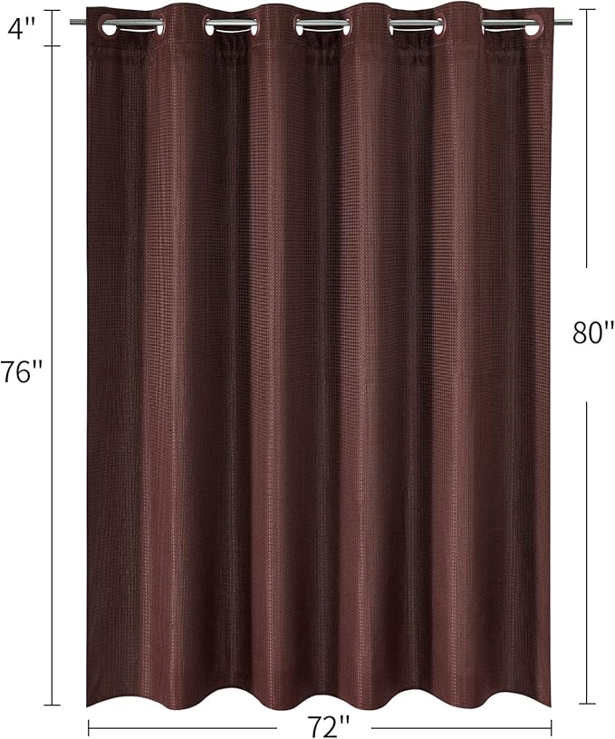 MitoVilla Brown Waffle Long Shower Curtain 72 x 80, No Hooks Needed 80 inch Long Heavyweight Fabric Shower Curtain Set with Snap-in Liner for Hotel Grade Spa-Like Bathroom Decor