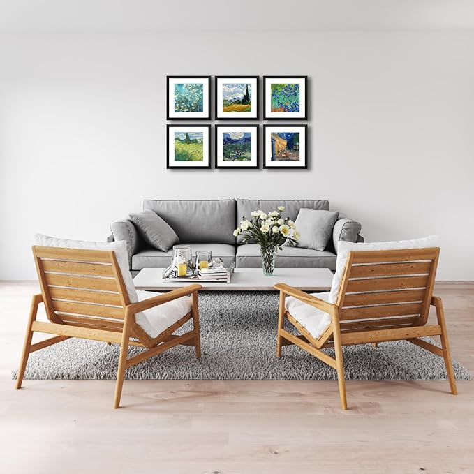 11x11 Picture Frame Set of 6 with Real Glass for Pictures 8x8 with Mat or 11x11 Without Mat, Wall Gallery or Tabletop display Photo Frames in Black