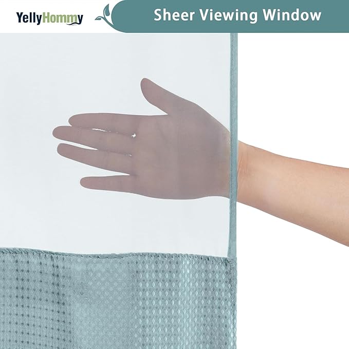 YellyHommy No Hook Shower Curtain with Snap in Liner Set Less Waffle Shower Curtain for Bathroom (Cyan, 81" L x 72" W)