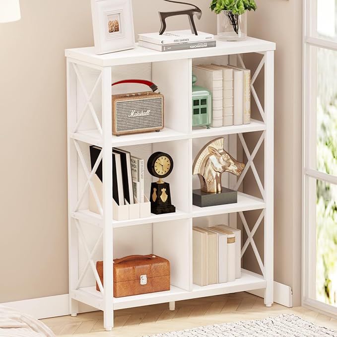 FATORRI 6 Cube Storage Organizer Shelf, Wood and Metal Cubby Bookshelf, Modern Cube Book Shelf (White Oak)