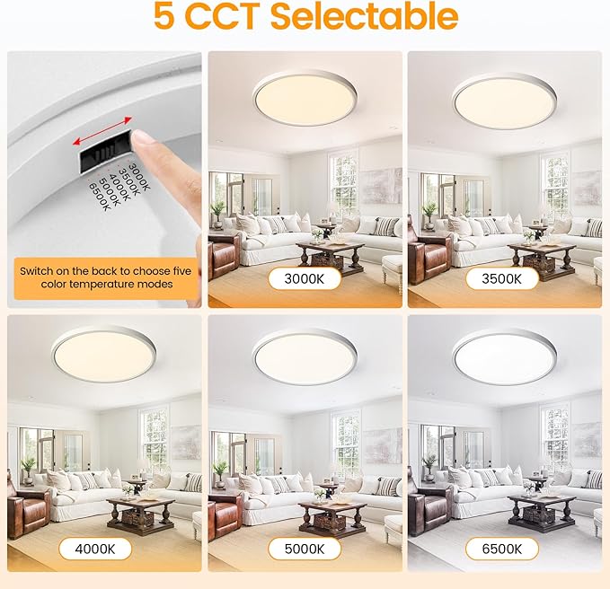 TALOYA Ceiling Light,4 Pack,12 Inch,20W,5 Color Selectable White Flush Mount Ceiling Light for Bedroom,Kitchen,Living Room,Hallway,Laundry