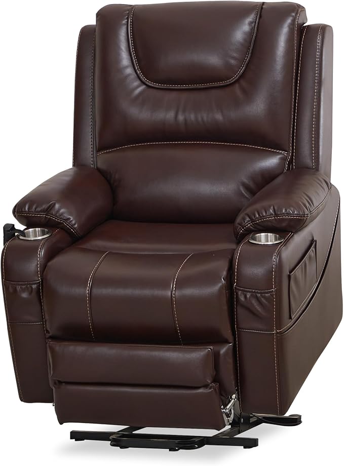 DYNOX Tall Man Lay Flat Chair Large Power Lift Recliner Dual Motor Lift Chairs Recliners for Elderly,Seat Heating,USB/Type-C Charging(Brown, Faux Leather)