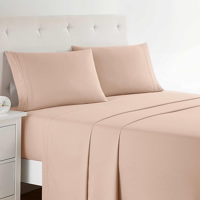 Clara Clark Bed Sheets, Premier 1800 Series 4 Piece Bed Sheet Set, Deep Pocket, Wrinkle, Fade, Stain Resistant, Luxury Soft Bedding Sheets & Pillowcases, Full, Peach