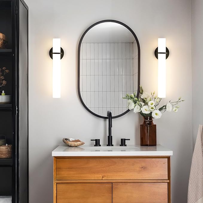 Black Wall Sconces, 18 inch Modern Wall Sconces Set of Two 18W 3000K LED Dimmable Bathroom Sconces with Acrylic Shade Indoor Wall Lights for Bedroom Living Room Hallway Stairway