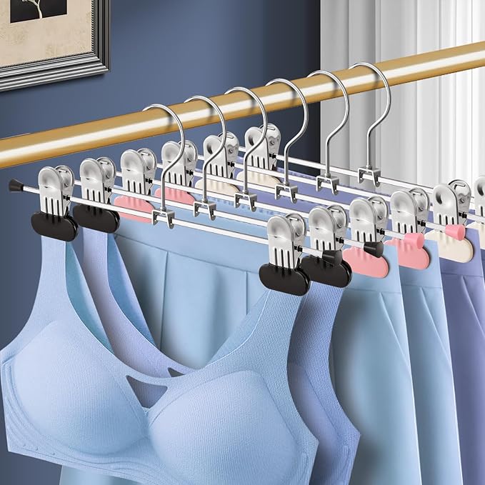 14Inch Pants Hangers with Wide Clips 30 Pack Adjustable Skirt Hangers for Women Non-Slip Clothes Hanger for Pants Heavy Duty Space Saving Trousers Hanger for Jeans,Shorts Black