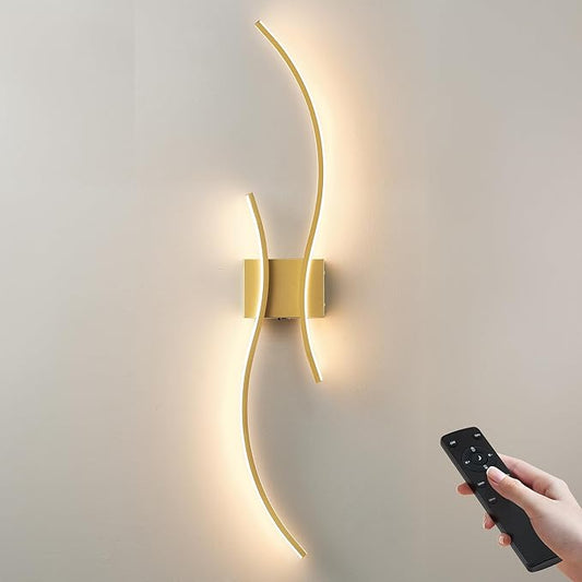 Battery Operated Wall Sconces with Remote Control, Stepless Colors 3000K-6000K & Dimming, LED Gold Wireless Wall Light for Living Room, Hallway, Bedroom, 39.3 Inch (1 Pack)