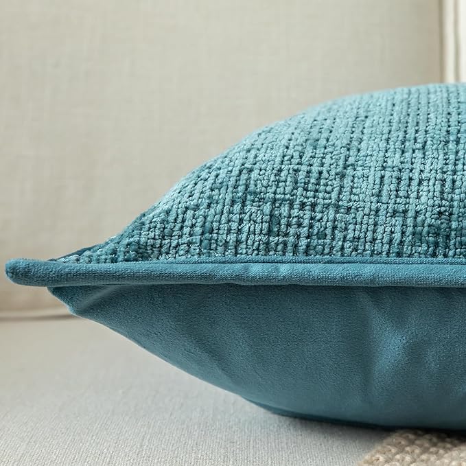 Yaertun Pack of 2 Chenille Textured Decorative Throw Pillow Covers Accent Solid Cushion Cover Soft Cozy Pillow Case with Velvet Back for Couch Sofa Bed Living Room 24x24 Inch Lake Blue