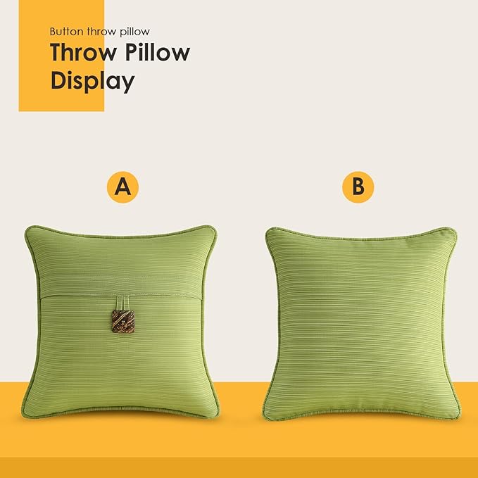 Outdoor DecorativePillows with Coconut Button Pack of 4, 16" x 16" Outdoor Pillow Set for Couch Bed Throw Patio Sofa, Chartreuse