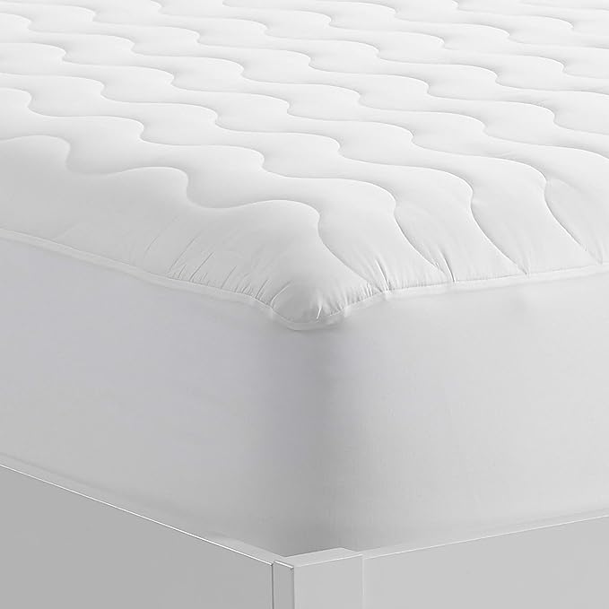 Serta Air Dry Basic Comfort Performance Fabric Quilted Mattress Pad, Cooling and Breathable Mattress Cover, Moisture Wicking Protection with 15" Deep Pocket, Twin, White