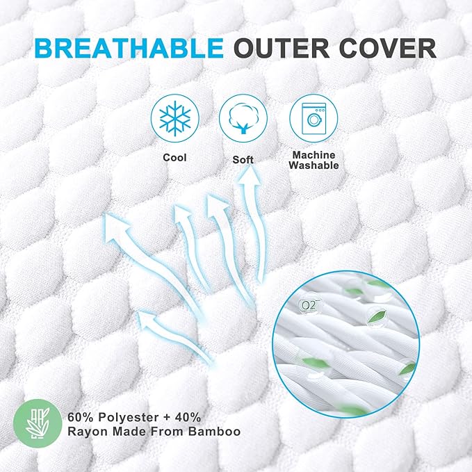 VVZ Cooling Bed Pillows Standard Size Set of 2,Shredded Memory Foam Pillows with Gel, Adjustable Firmness for Side, Back, Stomach Sleepers, 20x26, White