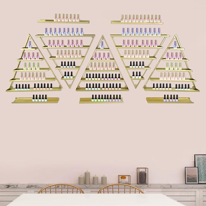 10PCS Triangular Nail Polish Racks, Metal Wall-Mounted Display Rack for Nail Polish Bottles, Lipstick Perfume Wall Shelf Essential Oil Organizer for Home Spa Nail Salon Shop