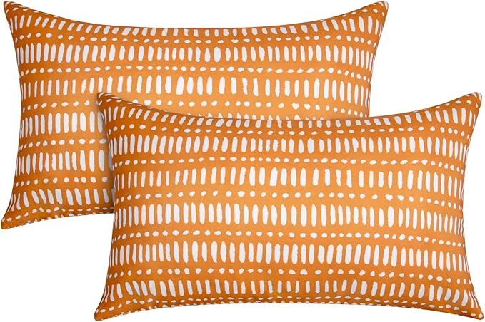 Pack of 2 12x20 Outdoor Pillows, Waterproof Throw Pillows with Inserts, Decorative Lumbar Pillows for Patio, Garden, Couch, Furniture, Sofa, Bed, Living Room(Pebble Orange)