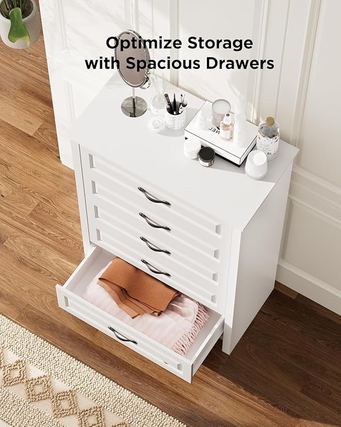 Pipishell White 5 Drawers Dresser Chests for Bedroom, 42.7 Inch Tall Wooden Dresser, Modern Storgae Organizer with Large Drawers & Bar Handles for Bedroom, Entryway, Hallway, White