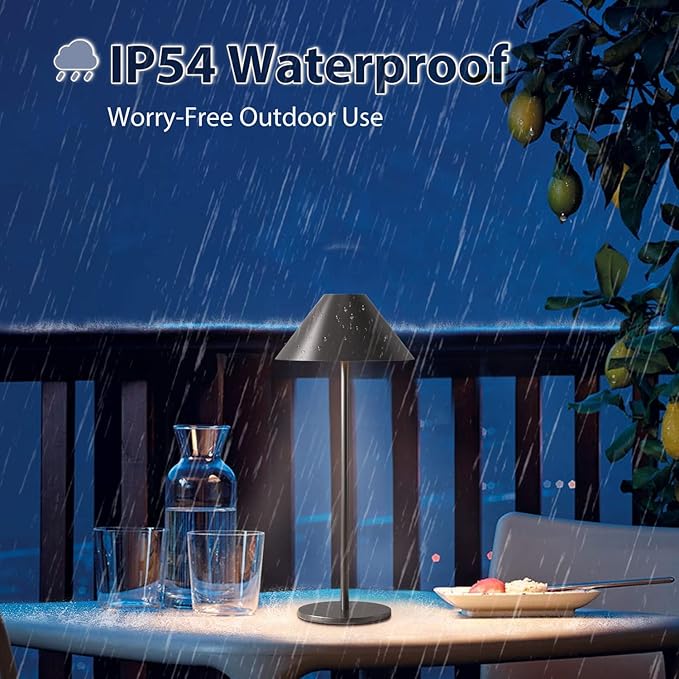 Modern LED Rechargeable Cordless Table Lamp, IP54 Waterproof, Dimmable Battery Operated Lamp, 4000mAh Certified Battery, 3000K Portable Bedside Lamp, Pack of 2 (Black)