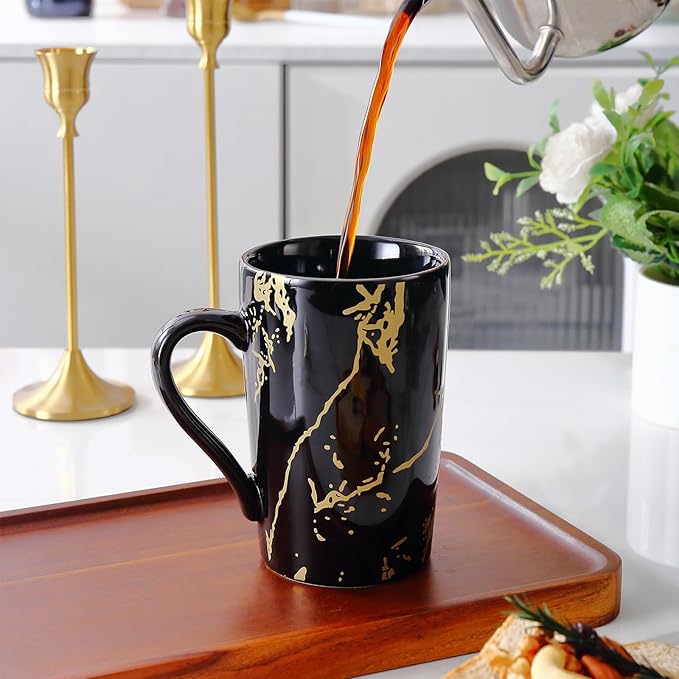 Porcelain Coffee Mugs, 12 Ounce, Set of 6, Black | Hot Tea | Cappuccino | Mocha | Cocoa | Cups for Latte