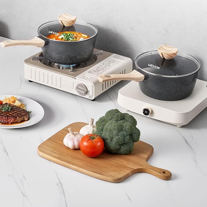 VEVOR 2.5 QT Saucepan, Nonstick Saucepan with Tempered Glass Lid, Multipurpose Cooking Sauce Pot with Detachable Handle, Sauce Pan Small Kitchen Cooking Pot with Coating, Induction Compatible, Black