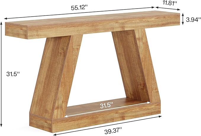 Tribesigns Farmhouse Console Table, 55-Inch Rustic Sofa Table with Storage, Industrial Wooden Entryway Table for Hallway, Living Room, Natural Brown