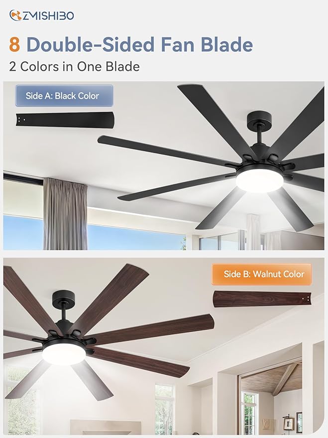72 Inch Large Ceiling Fan with Remote, Indoor/Outdoor Industrial Ceiling Fan with Large LED Panel, Quiet Reversible DC Motor, 6-Speed, 3CCT, Black Ceiling Fans with Light for Patio, Livingroom, Garage