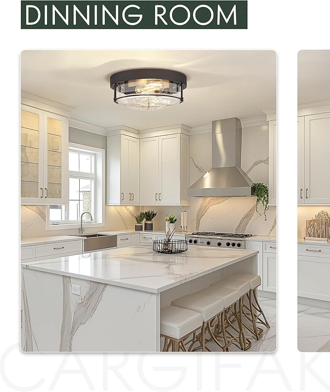 12-Inch Flush Mount Ceiling Light, Modern Farmhouse Style with Bubble Glass Shade, Oil Rubbed Bronze Finish, Ideal for Living Room, Bedroom, or Dining Room – Model CKCL4822-2W-SGORB