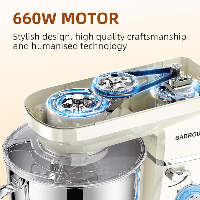 8.45 QT Stand Mixer - 660W 6 Speed Large Capacity Kitchen Electric Mixer with Whisk Dough Hook Mixing Beater Household Food Mixer for Baking Cakes Cookie Bread Salad (White)