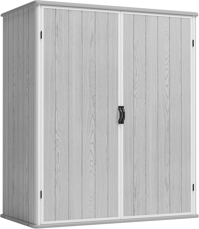 Greesum 5×3FT Plastic Outdoor Storage Shed with Floor, Resin Storaged Sheds with Lockable Door, Window & Vent, All-Weather Tool Sheds for Garden, Backyard, Patio, Light Gray (4.7×2.5FT)