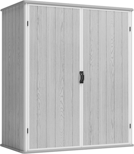 Greesum 5×3FT Plastic Outdoor Storage Shed with Floor, Resin Storaged Sheds with Lockable Door, Window & Vent, All-Weather Tool Sheds for Garden, Backyard, Patio, Light Gray (4.7×2.5FT)
