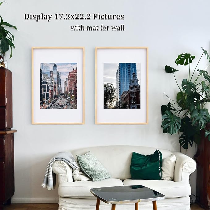 Egofine 24x36 Solid Wood Picture Frame, Made of Solid Wood Covered by Plexiglass 18x24 with Mat 24x36 without Mat, Poster Frame for Wall Mounting Photo Frame Vertically or Horizontally, Natural Wood