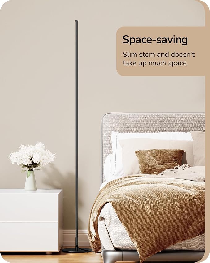 EDISHINE LED Corner Floor Lamp with Remote, 57.5" Minimalist Dimmable Corner Light, Tall Floor Lamps for Living Room, Bedroom, Office, 3000K Warm White Light (Black)