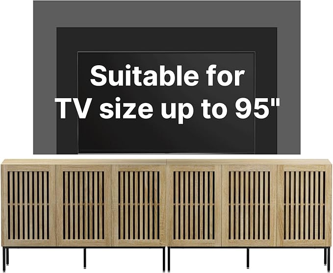 Farmhouse TV Stand for TVs up to 100 inch, 2 in 1 Entertainment Center TV Console with Storage Cabinets and Metal Base,Media Console for Living Room,Oak