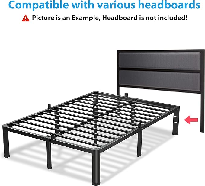 14 Inch King Size Bed Frame, 3500Lbs Heavy Duty Metal Platform with Round Corner Legs Mattress Slide Stopper, Steel Slat Support No Box Spring Needed, Noise Free, Non-Slip, Easy Assembly