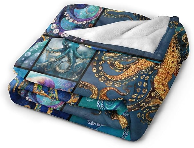 Ocean Octopus Blanket Soft Octopus Flannel Fleece Blanket Cozy Warm Nautical Octopus Stuff Decor Bedding Plush Throw Blanket Octopus Gifts for Lovers Girls Boys Kids Women Adults Bed Travel 60"x80"