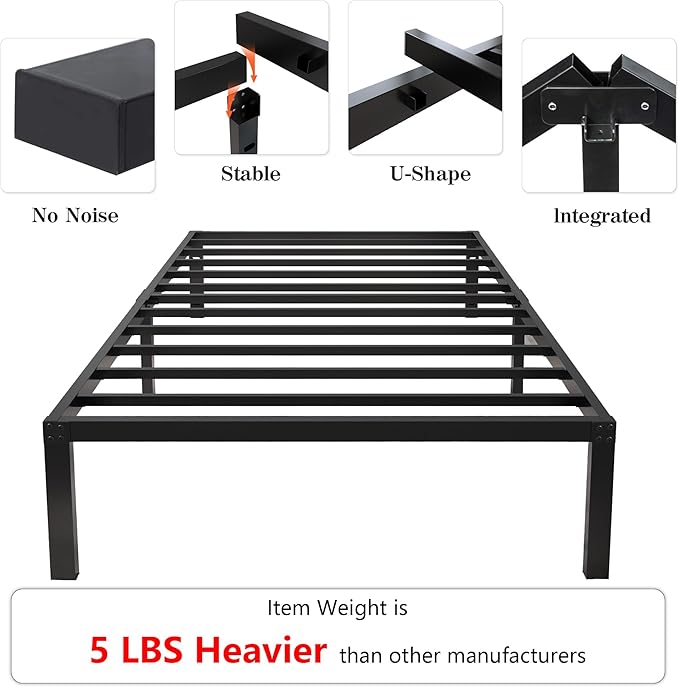 18 Inch Tall 3500lbs Heavy Duty Bed Frame Metal Platform/Maximum Storage/Mattress Foundation/Steel Slats Support/Noise Free/Box Spring Replacement,Twin XL