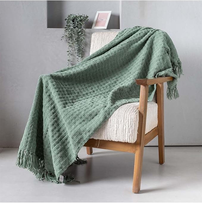 Folkulture Throw Blanket | (60 x 50) Chunky Knit Blanket for Bed, Couch | Boho Chenille White Thick Knitted Throw Blanket | Ultra Soft, Plush, Lightweight, Machine Wash and Giftable (Sage Dream)
