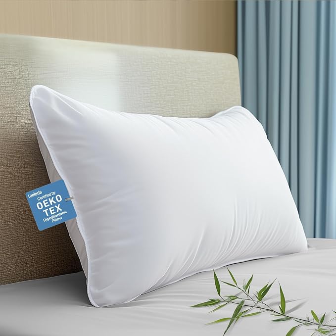 Hypoallergenic Bamboo Viscose Shell, Soft Standard/Queen Size Bed Pillow with Down Alternative Filling, Oeko-Tex Certified, Luxury Hotel Quality for Stomach, Back and Side Sleepers