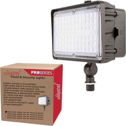 Dusk to Dawn LED Flood Lights Outdoor, Gen4 45W Commercial Industrial Security Lights, 5650LM 5000K Daylight 175W MH Equal, 120-277V UL Listed for Sign Garage Garden House Yard