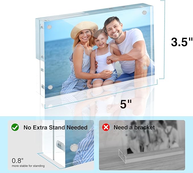 HOUSE DAY Acrylic Picture Frames 3.5x5, 3 Pack Magnetic 3.5 x 5 Picture Frame, Double Sided Clear 3.5x 5 Photo Frame with Microfiber Cloth, Frameless FreeStanding 3.5x5 Frame Gift for Desktop Display