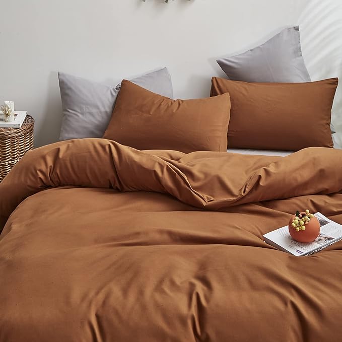 Cottonight Full Comforter Set Pumpkin Rust Bedding Set Terracotta Burnt Orange Blanket Quilts Cotton Solid Fashion Bedding Set for Women Men Full Bed