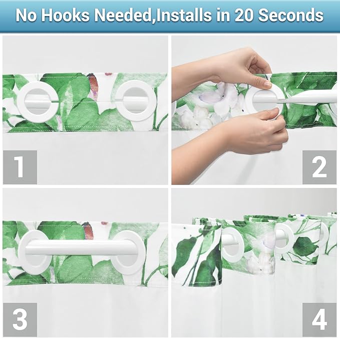No Hook Shower Curtain with Snap in Liner - Eucalyptus Shower Curtain - Washable Waterproof Inner Liner, Plants Dark Green Leaves Modern Shower Curtains - Machine Washable, 71 x 74