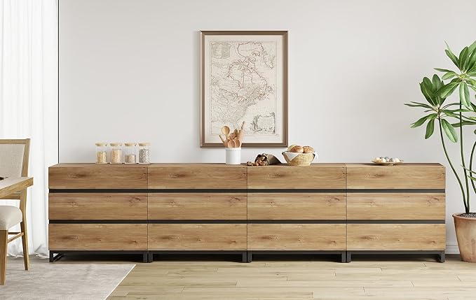 WAMPAT Dresser for Bedroom, Closet Organizers and Storage with 12 Drawers, Chest of Drawers with Metal Base, Wooden Modern Dresser for Living Room, Bedroom, Entryway, Oak